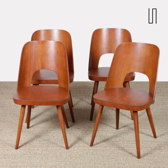 Set of 4 wooden chairs by Oswald Haerdtl for Ton, 1960s