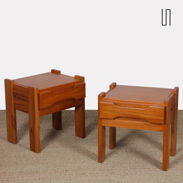 Pair of elm bedside tables for Maison Regain, 1970s - French design