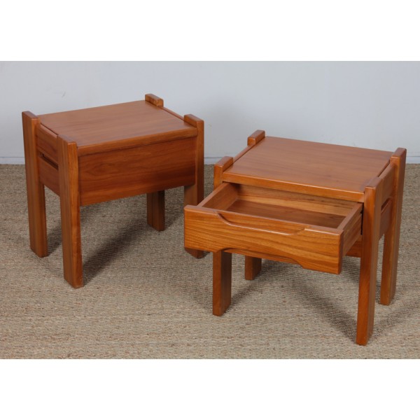 Pair of elm bedside tables for Maison Regain, 1970s - French design