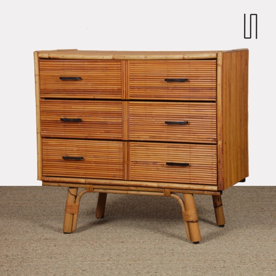 Rattan and bamboo chest of drawers, 1960s - 