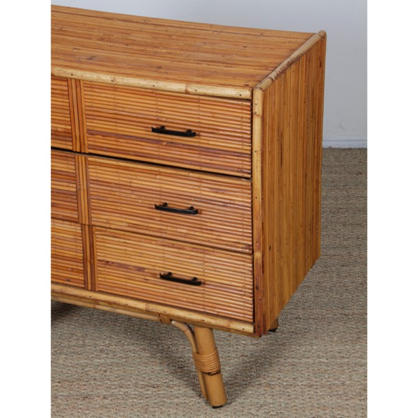 Rattan and bamboo chest of drawers, 1960s - 