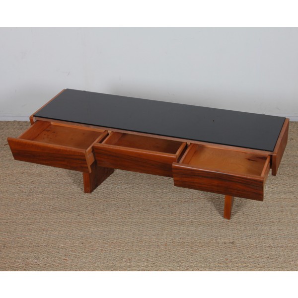 Vintage wood and opaline low console, 1960s - Eastern Europe design