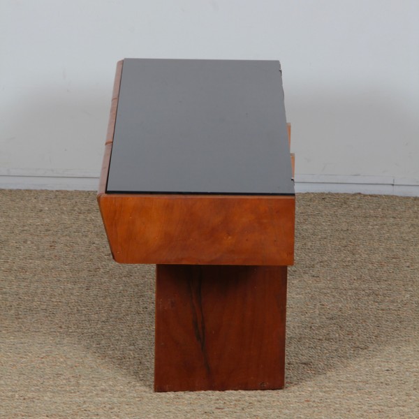 Vintage wood and opaline low console, 1960s - Eastern Europe design