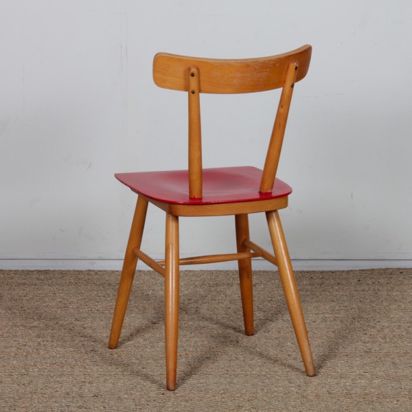 Ensemble de quatre chaises rouges éditées par Ton, 1960 - Design d'Europe de l'Est