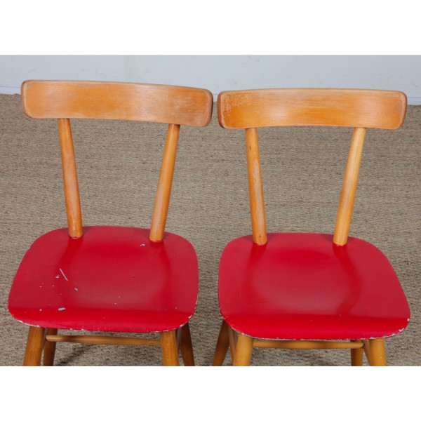 Ensemble de quatre chaises rouges éditées par Ton, 1960 - Design d'Europe de l'Est