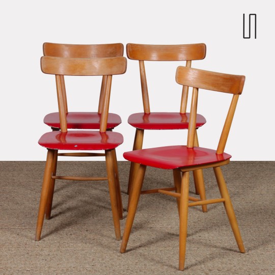 Set of four red chairs edited by Ton, 1960s - Eastern Europe design