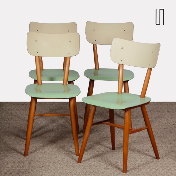 Suite of 4 vintage wooden chairs, edited by Ton, 1960s - Eastern Europe design