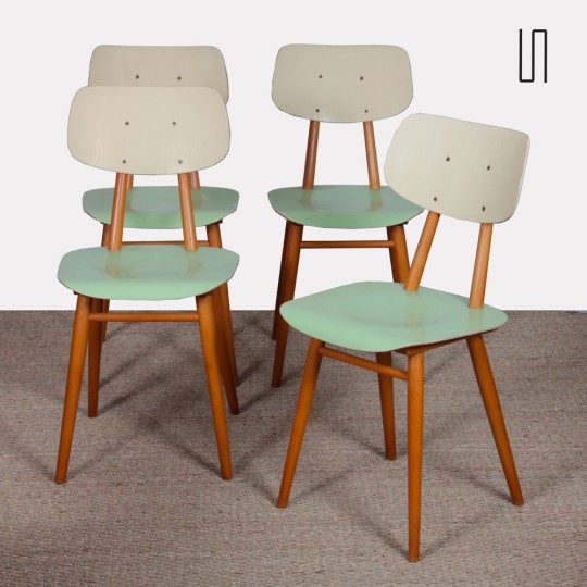 Suite of 4 vintage wooden chairs, edited by Ton, 1960s - Eastern Europe design