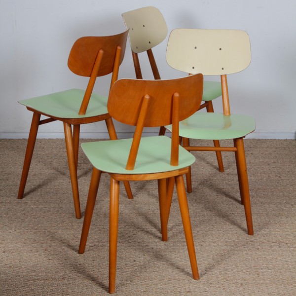 Suite of 4 vintage wooden chairs, edited by Ton, 1960s - Eastern Europe design