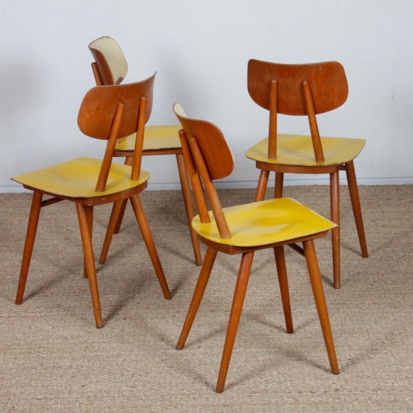 Ensemble de 4 chaises produites par Ton, 1960 - Design d'Europe de l'Est