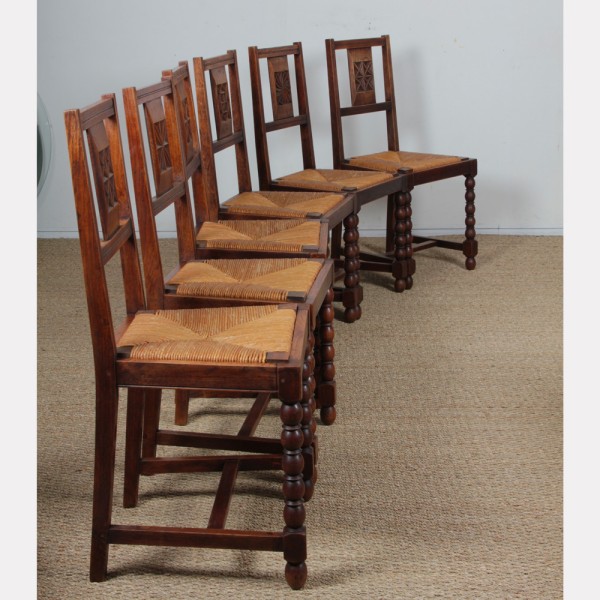 Ensemble de 6 chaises rustiques des années 1950 - 