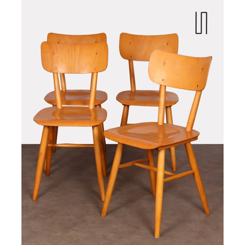 set of 4 vintage wooden chairs editedton 1960s